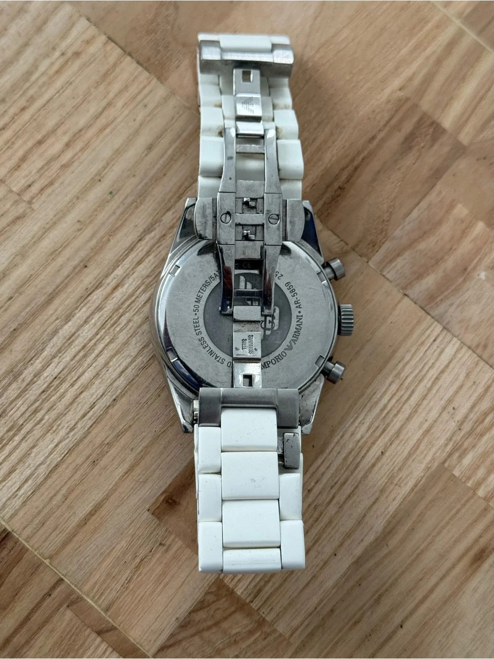 Emporio Armani Rare Chronograph Men’s Watch White Dial Silicone/Stainless Strap